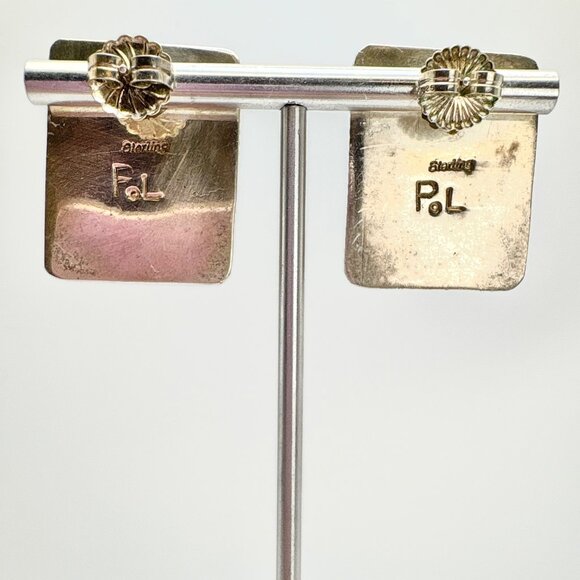 VTG Sterling Silver Navajo Paul Largo Turquoise Multi Stone Inlay Earrings 1" L - Picture 7 of 13